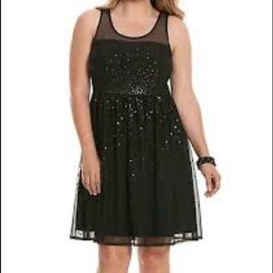 Lane Bryant Layered Sequin Black Mesh Dress 18